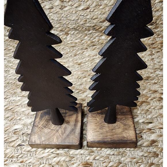 2 Black Bronze Painted Cast Iron Christmas Trees Holiday Decor Festive Tabletop - Picture 4 of 6